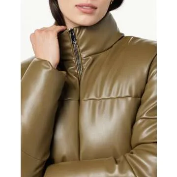 Stylish Women's Vegan Leather Puffer Jacket for Winter