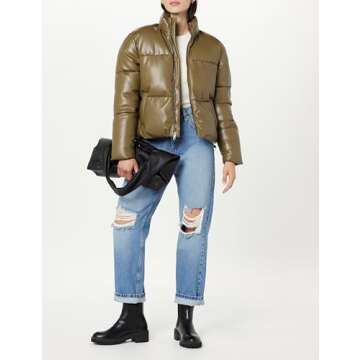 Stylish Women's Vegan Leather Puffer Jacket for Winter