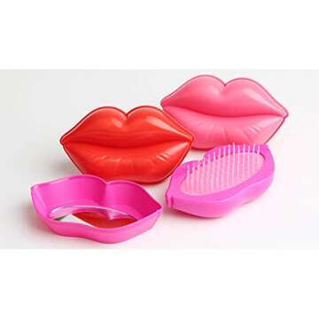 1PC Portable Lip Shaped Hairbrush Mini Hair Comb Styling Detangling Massage Hair Brush With Mirror C...