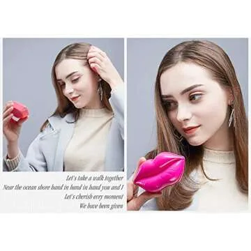 1PC Portable Lip Shaped Hairbrush Mini Hair Comb Styling Detangling Massage Hair Brush With Mirror Compact Pocket Hair Comb For Home Or Travel(Pink)