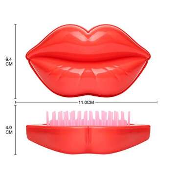 1PC Portable Lip Shaped Hairbrush Mini Hair Comb Styling Detangling Massage Hair Brush With Mirror Compact Pocket Hair Comb For Home Or Travel(Pink)