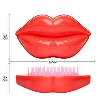 1PC Portable Lip Shaped Hairbrush Mini Hair Comb Styling Detangling Massage Hair Brush With Mirror Compact Pocket Hair Comb For Home Or Travel(Pink)