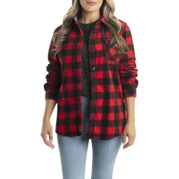 Legendary Whitetails Women's Trail Guide Fleece Button Down Shirt, Shotgun Shell Red Plaid, Large