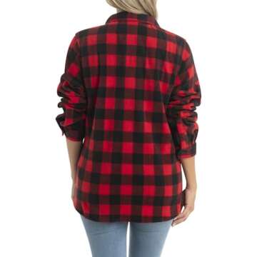 Legendary Whitetails Women's Trail Guide Fleece Button Down Shirt, Shotgun Shell Red Plaid, Large