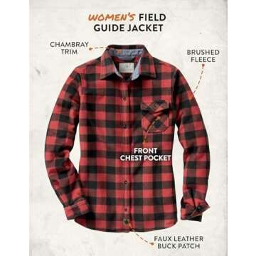 Legendary Whitetails Women's Trail Guide Fleece Button Down Shirt, Shotgun Shell Red Plaid, Large