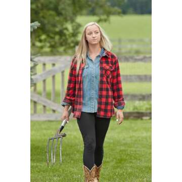 Legendary Whitetails Women's Trail Guide Fleece Button Down Shirt, Shotgun Shell Red Plaid, Large