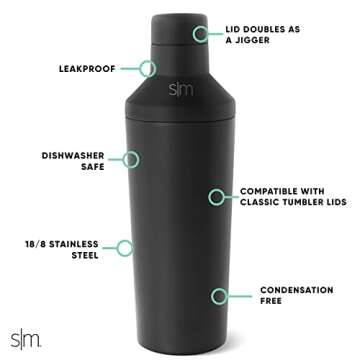 Simple Modern Cocktail Shaker Gift Set with Jigger Lid | Insulated Boston Martini Mixer Stainless St...