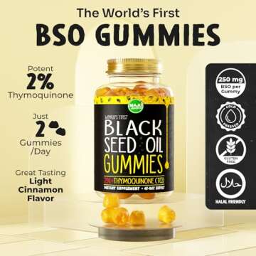 MAJU's Black Seed Oil Gummies, World's 1st, 2.5X Per BSO Gummy, Cumin Nigella Sativa Oil, Cold-Pressed, Potent Formula with Cinnamon Extract, Tasty, 500mg 90ct