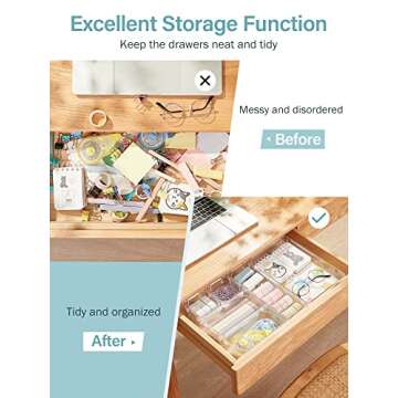 Kootek 21 Pcs Drawer Organizer Set, 4-Size Bathroom Drawer Organizers Makeup Trays Vanity Desk Divid...