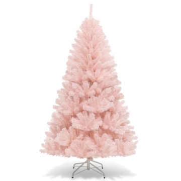 DORTALA 6FT Unlit Pink Artificial Christmas Tree with 617 Branch Tips and Metal Stand