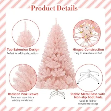 DORTALA 6FT Pink Artificial Christmas Tree - Unique Holiday Decor