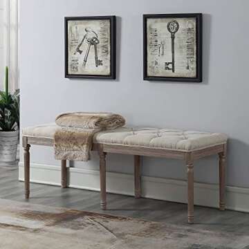 AC Pacific Jack Upholstered Bedroom Bench Seat with 6-Leg Design, Tufted Cushion, and Durable Wood C...