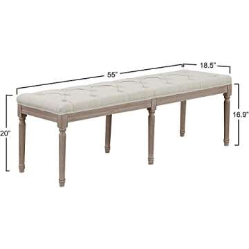 AC Pacific Jack Upholstered Bedroom Bench Seat with 6-Leg Design, Tufted Cushion, and Durable Wood Construction, Versatile Seating Furniture Addition to Entryway, Closet, or Living Room, 55" Long, Tan