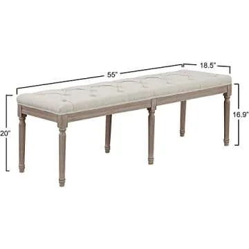 AC Pacific Jack Upholstered Bedroom Bench Seat with 6-Leg Design, Tufted Cushion, and Durable Wood Construction, Versatile Seating Furniture Addition to Entryway, Closet, or Living Room, 55" Long, Tan