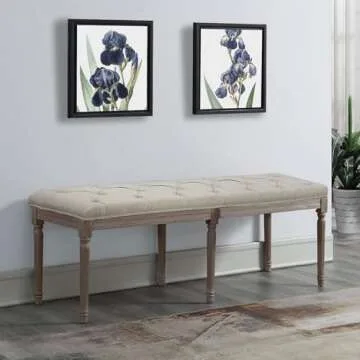 AC Pacific Jack Upholstered Bedroom Bench Seat with 6-Leg Design, Tufted Cushion, and Durable Wood Construction, Versatile Seating Furniture Addition to Entryway, Closet, or Living Room, 55" Long, Tan