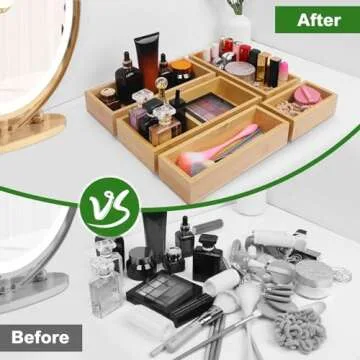Bamboo Drawer Organizer Set, 5 PCS Elegant Storage Solution