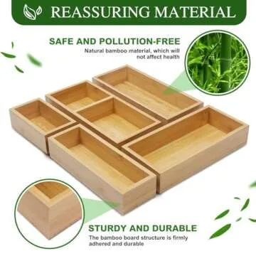 Bamboo Drawer Organizer Set, 5 PCS Elegant Storage Solution