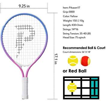 PIKASEN 17" Kids Tennis Racket Best Starter Kit for Kids Age 4 and Under with Shoulder Strap Bag and...