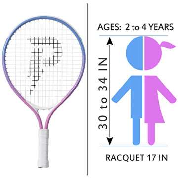 PIKASEN 17" Kids Tennis Racket Best Starter Kit for Kids Age 4 and Under with Shoulder Strap Bag and Mini Tennis Racket Toddler Tennis Raquet (Pink)