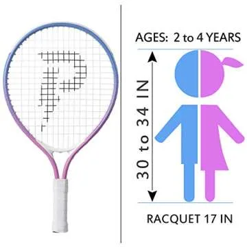 PIKASEN 17" Kids Tennis Racket Best Starter Kit for Kids Age 4 and Under with Shoulder Strap Bag and Mini Tennis Racket Toddler Tennis Raquet (Pink)