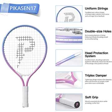 PIKASEN 17" Kids Tennis Racket Best Starter Kit for Kids Age 4 and Under with Shoulder Strap Bag and Mini Tennis Racket Toddler Tennis Raquet (Pink)