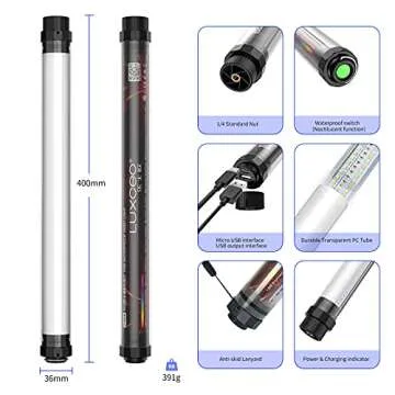 uyled Handheld Photography Light Professional LED Video Light Wand 12 Lighting Mode, Stepless Dimming,CRI≥95 IP68 Waterproof with10400mAH Rechargeable Battery 3000k 5750k RGB Colorful Stick