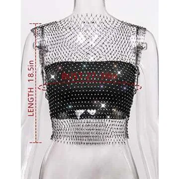 Shiny CYCLAMEN Rhinestone Body Chains Crop Top for Women