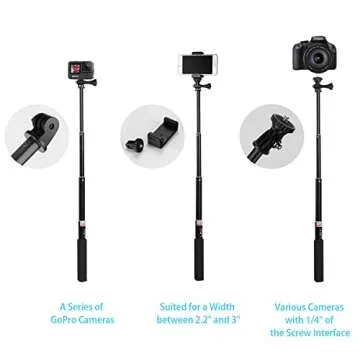 HSU Extendable Selfie Stick， Waterproof Hand Grip for GoPro Hero 13/12/11/10/9/8/7/6/5/4, Handheld Monopod Compatible with Cell Phones, AKASO Campark Insta360 X4 X3 and Other Action Cameras