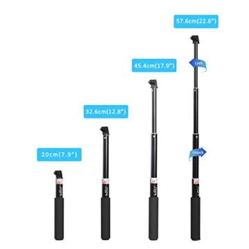 HSU Extendable Selfie Stick， Waterproof Hand Grip for GoPro Hero 13/12/11/10/9/8/7/6/5/4, Handheld Monopod Compatible with Cell Phones, AKASO Campark Insta360 X4 X3 and Other Action Cameras