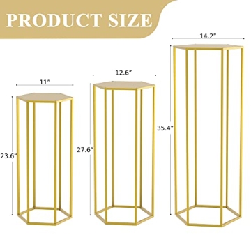 Gold Hexagon Pedestal Stand Set of 3 Cylinder Tables
