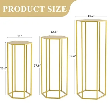 Gold Hexagon Pedestal Stand Set of 3 Cylinder Tables