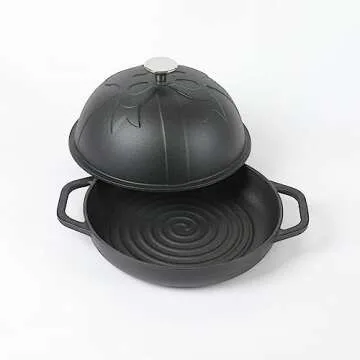 HAWOK Cast Iron Bread Oven with Cloche Lid, Dia.9.8inch/25cm, Sourdough Baking Pan, Pre-seasoned Black