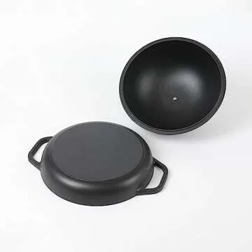 HAWOK Cast Iron Bread Oven with Cloche Lid, Dia.9.8inch/25cm, Sourdough Baking Pan, Pre-seasoned Black