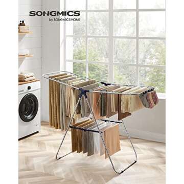 SONGMICS Clothes Drying Rack, with Sock Clips, Metal Laundry Rack, Foldable, Space-Saving, Free-Stan...