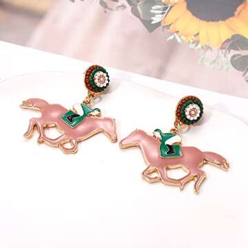 Horse Earrings Funny Kentucky Derby Race Horse Drop Dangle Earrings for Women Western Cute Horse Dangling Earrings Jewelry Gift for Horse Racing Fan