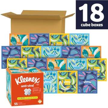 Kleenex Anti-Viral Facial Tissues, Classroom or Office Tissue, 18 Cube Boxes, 55 Tissues per Box, 3-...