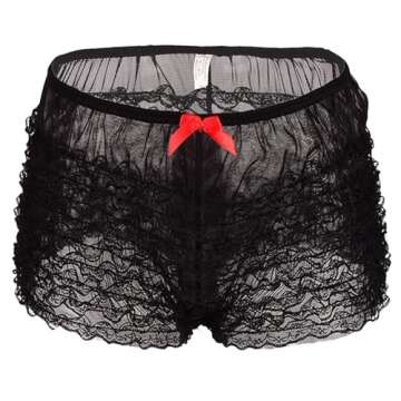 ENGKELAI Women's Lace Shorts, Women's sexy underwear with pleated and layered lace lace flat corner pants (Polyester, Black)