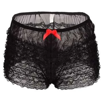 ENGKELAI Women's Lace Shorts, Women's sexy underwear with pleated and layered lace lace flat corner pants (Polyester, Black)