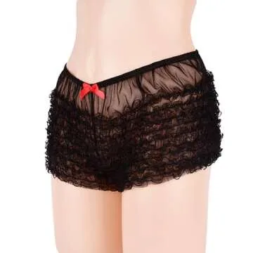 ENGKELAI Women's Lace Shorts, Women's sexy underwear with pleated and layered lace lace flat corner pants (Polyester, Black)