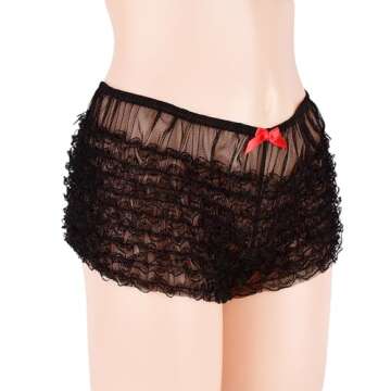 ENGKELAI Women's Lace Shorts, Women's sexy underwear with pleated and layered lace lace flat corner pants (Polyester, Black)