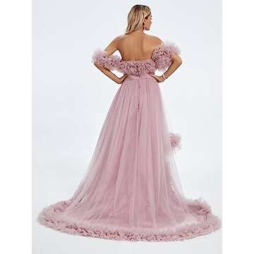 Jerald Norton Womens Tulle Prom Dresses Ball Gown Off The Shoulder High Low Ruffles Formal Party Dresses Lavender 6