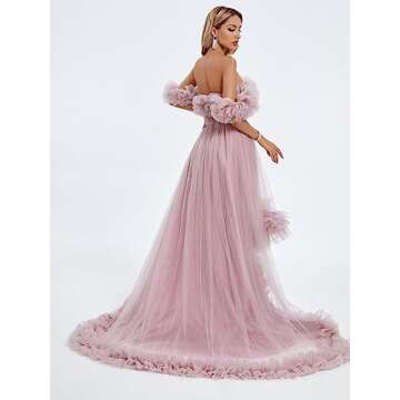 Jerald Norton Womens Tulle Prom Dresses Ball Gown Off The Shoulder High Low Ruffles Formal Party Dresses Lavender 6