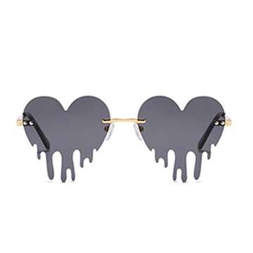 ENTHYI Dripping Heart Sunglasses for Men/Women Melting Rimless Irregular Party Sun Glasses Metal Prom Colorful Eye Glasses (black)
