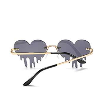 ENTHYI Dripping Heart Sunglasses for Men/Women Melting Rimless Irregular Party Sun Glasses Metal Prom Colorful Eye Glasses (black)