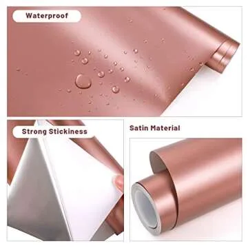 GIRAFVINYL Satin Rose Gold Permanent Vinyl, Navy Matte Vinyl Permanent for Cup, Car and Home Decoration, 12" x 6ft