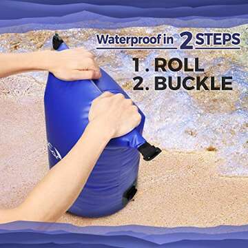 EcoEarth Waterproof Dry Bag (30L, Blue) - Roll Top Compression Dry Sack with Waist Straps Keeps Gear Dry for Kayaking, Beach, Rafting, Boating, Hiking, Camping, and Fishing with Waterproof Phone Case