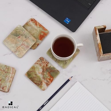 Stylish RADICALn Marble Coaster Set with Holder - Durable Decor
