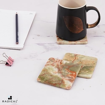 Stylish RADICALn Marble Coaster Set with Holder - Durable Decor