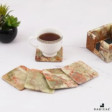Stylish RADICALn Marble Coaster Set with Holder - Durable Decor