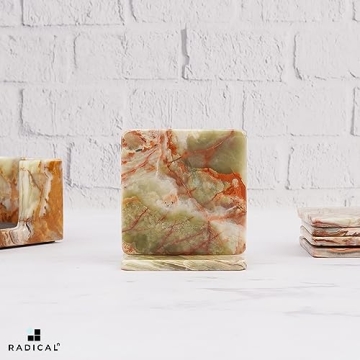 Stylish RADICALn Marble Coaster Set with Holder - Durable Decor